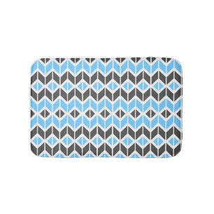 Modern Sky Blue Dark Grey Geometric Herringbone Bath Mat