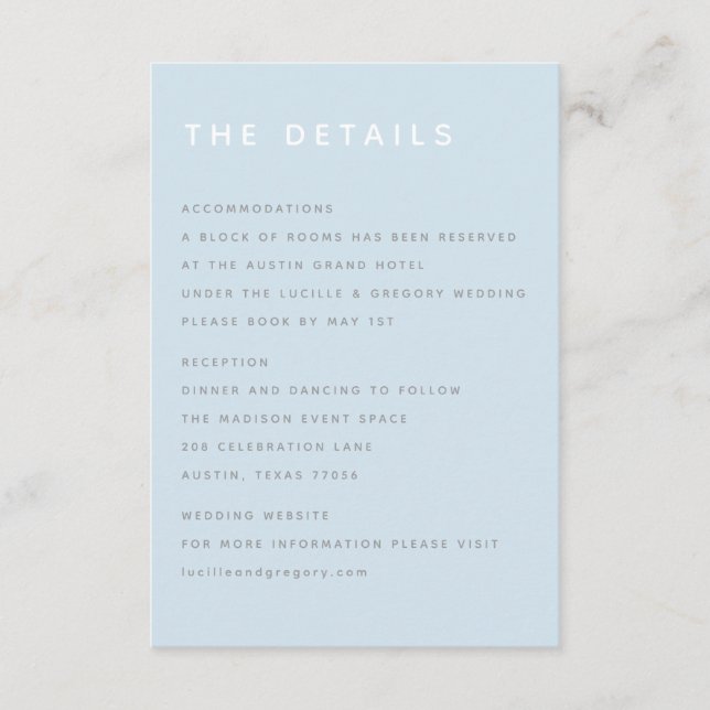 Modern Sky Blue Editorial All Caps Enclosure Card (Front)