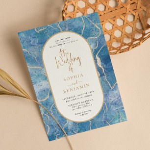 Modern Sky Blue Gold Agate The Wedding Of Invitation