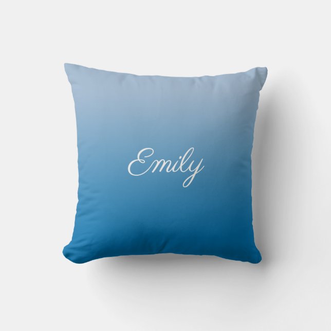 Modern Sky Blue Gradient Script Name Cushion (Front)