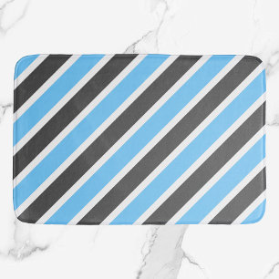 Modern Sky Blue Grey Diagonal Stripes  Bath Mat