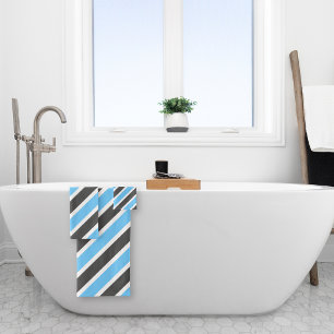 Modern Sky Blue Grey Diagonal Stripes Bath Towel Set