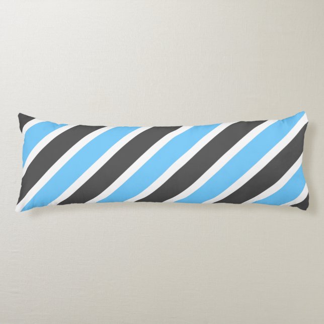 Modern Sky Blue Grey Diagonal Stripes Body Cushion (Front)