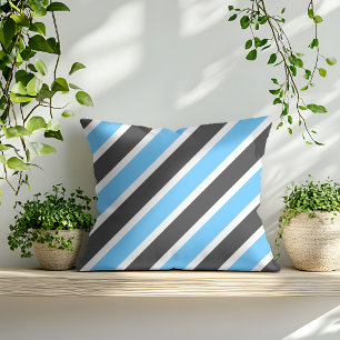 Modern Sky Blue Grey Diagonal Stripes Cushion