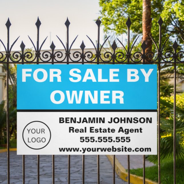 Modern Sky Blue Real Estate Realtor For Sale Banner (for sale by owner real estate banner)