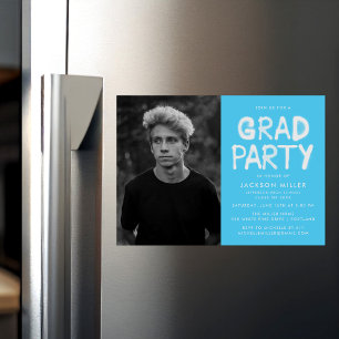Modern Sky Blue Spray Paint Photo Graduation Party Magnetic Invitation