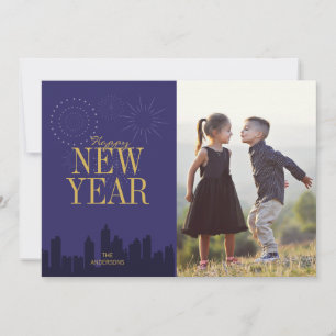 Modern Skyline Happy New Year's Photo Card