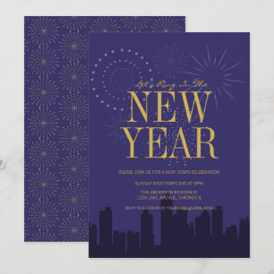 Modern Skyline New Year's Eve Party Card