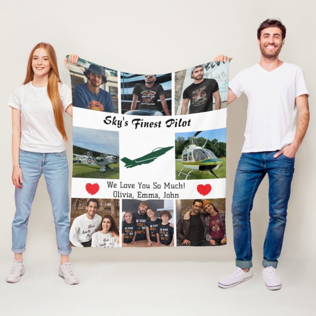 Modern 'Sky's Finest Pilot',Aeroplane,Photo Collag Fleece Blanket (In Situ)