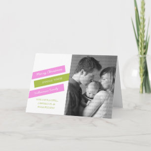 Modern Slant Photo Greeting Card (Pink/Green)