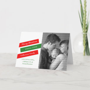 Modern Slant Photo Greeting Card (Red/Green)