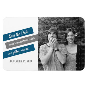 Modern Slant Save the Date Magnet (Blue/Grey)