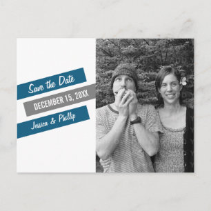 Modern Slant Save the Date Postcard (Blue/Grey)
