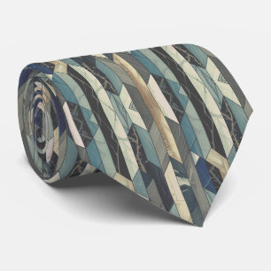 Modern Slate Blue and Onyx Marble Geometric Mosaic Tie