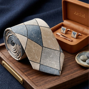 Modern Slate Blue and Sandstone Marble Mosaic Tie