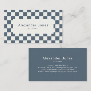 Modern Slate Blue Chequered Pattern Business Card