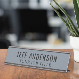 Modern Slate Blue Grey Office Employee Desk Name Plate