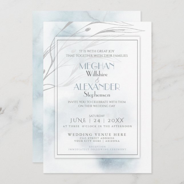 Modern Slate Blue Watercolor Splash Invitation (Front/Back)