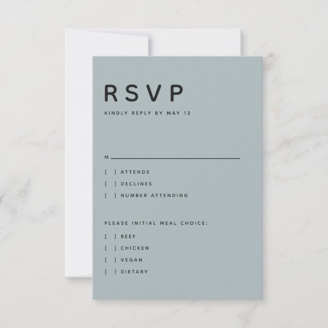 Modern Slate Editorial All Caps RSVP Card (Front)