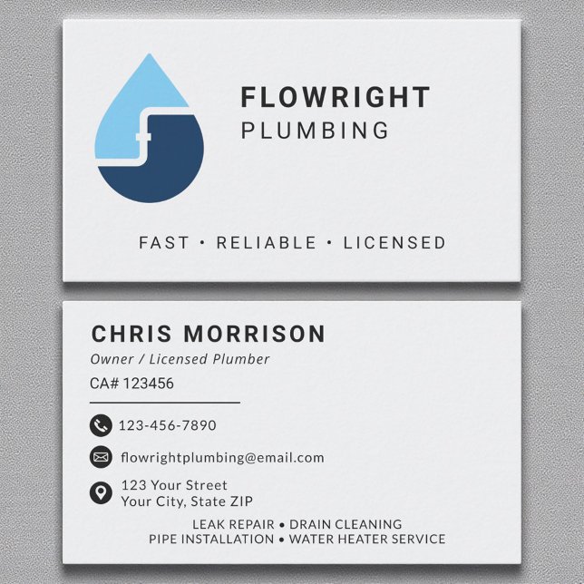 Modern Slate Grey Plumbing Professional Business Card (Creator Uploaded)