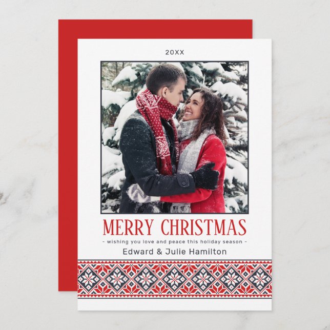 Modern Slavic Folk Art Poinsettia | Photo Holiday Card (Front/Back)