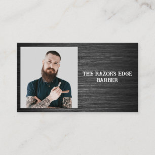 Modern Sleek Black and Grey Barbershop  Business Card