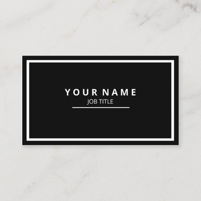 Modern Sleek Black Front White Letters and Back Business Card (Front)