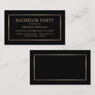 Modern & Sleek, Black/Gold Bachelor Party Invite