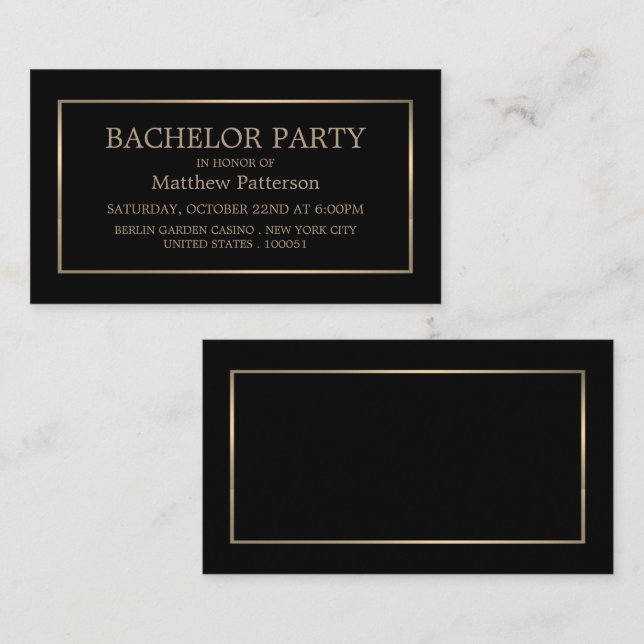 Modern & Sleek, Black/Gold Bachelor Party Ticket (Front/Back)