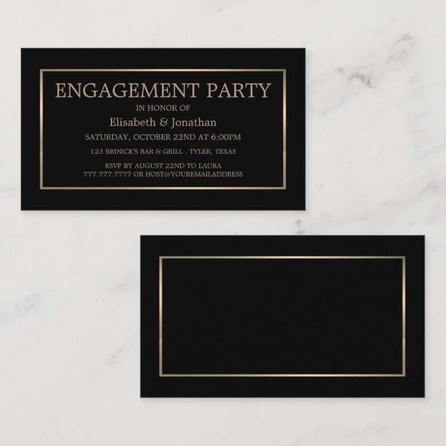 Modern & Sleek, Black/Gold Engagement Party Ticket (Front/Back)