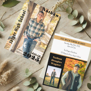 Modern Sleek Black Gold Graduation Photo Name Invitation