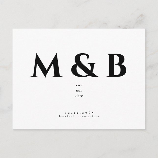 Modern Sleek Black Monogram Wedding Save the Date Postcard (Front)