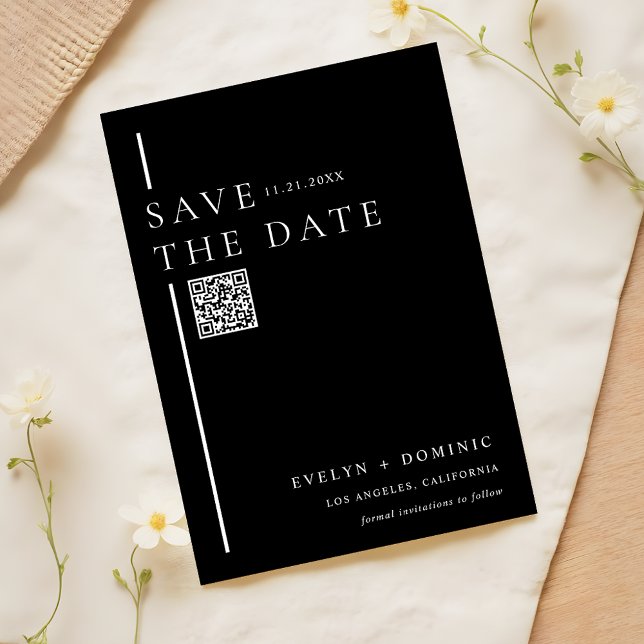 Modern Sleek Black QR Code Wedding Website Save The Date (Creator Uploaded)