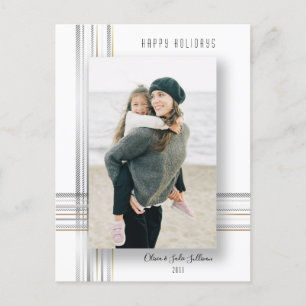 Modern Sleek Gold and Silver Drop Shadow Photo Holiday Postcard