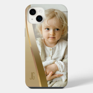 Modern Sleek Gold Band Photo w/Monogram iPhone 14 Plus Case