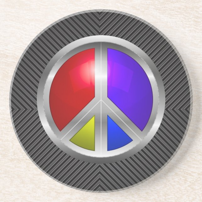 Modern Sleek Metallic Peace Sign Coaster (Front)