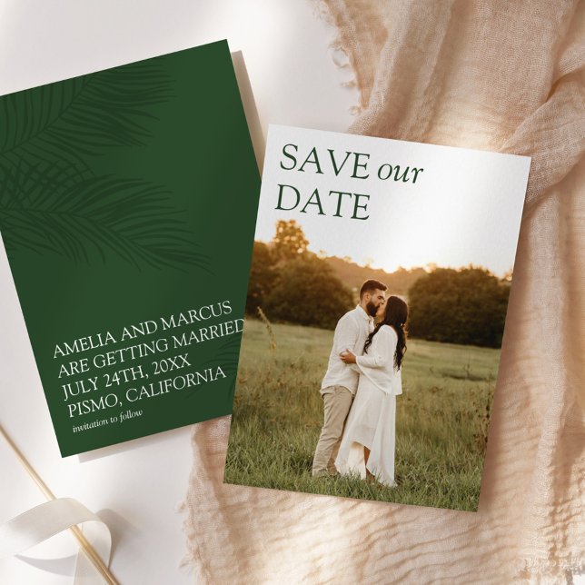 Modern & Sleek Tropical Palms Save Our Date Invitation (Creator Uploaded)