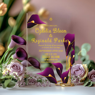 Modern Sleek Violet Purple Calla Lily Wedding  Acrylic Invitations