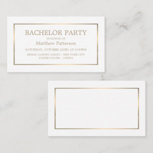 Modern & Sleek, White/Gold Bachelor Party Invite