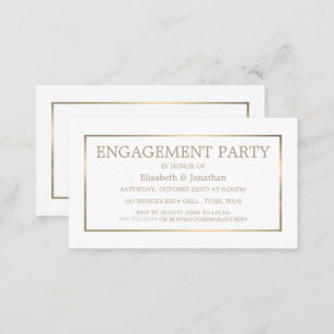 Modern & Sleek, White/Gold Engagement Party Ticket