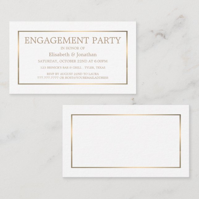 Modern & Sleek, White/Gold Engagement Party Ticket (Front/Back)