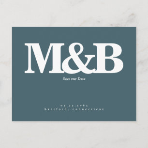 Modern & Sleek White Monogram Teal Save Our Date Postcard