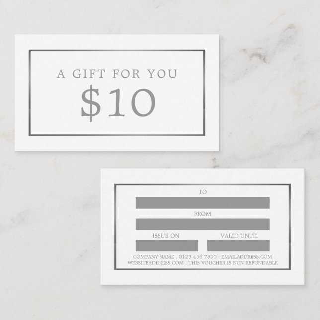Modern & Sleek, White & Silver Gift Certificates (Front/Back)