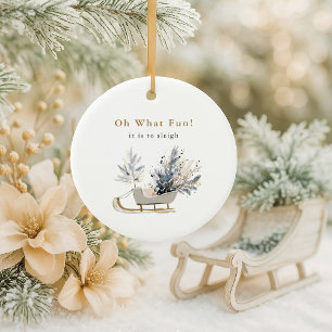 Modern Sleigh Photo Keepsake Christmas Ceramic Ornament