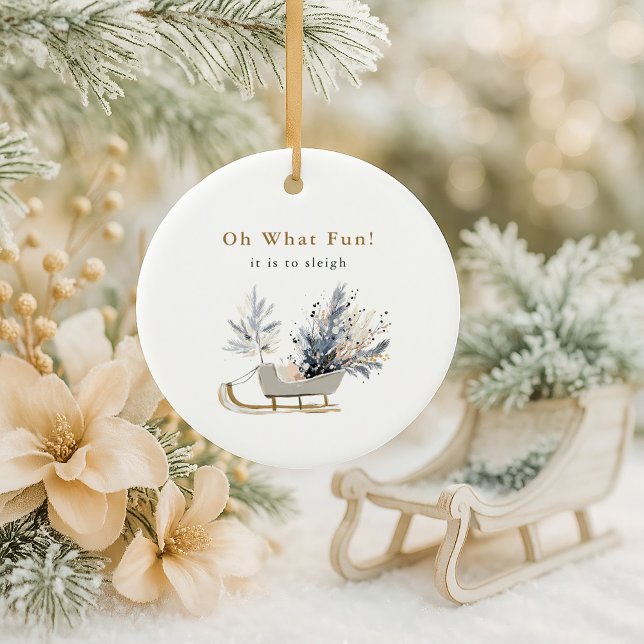 Modern Sleigh Photo Keepsake Christmas Ceramic Ornament (Creator Uploaded)