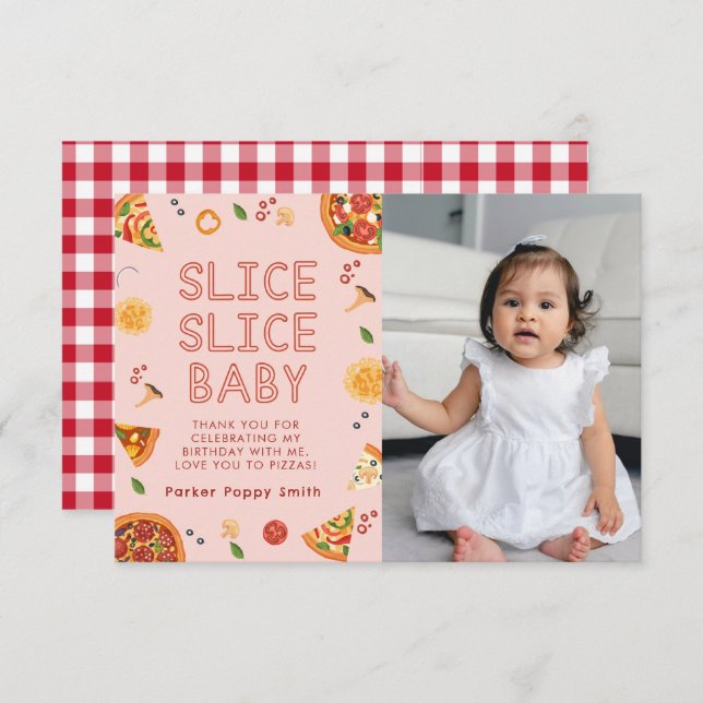 Modern Slice Slice Baby Birthday Thank You Card (Front/Back)