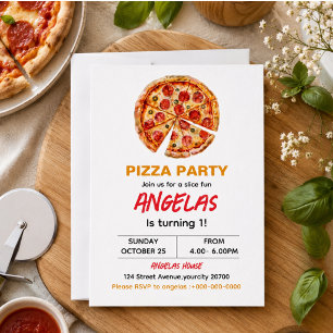 Modern Slice Slice Baby Pizza 1st Birthday Invitation