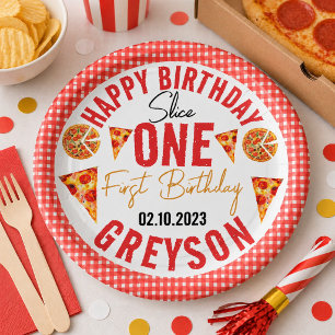 Modern Slice Slice Baby Pizza 1st Birthday Paper Plate