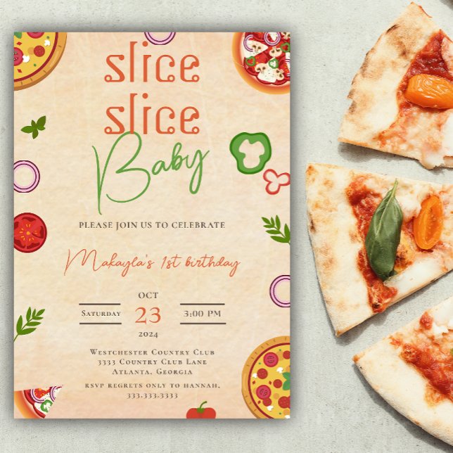 Modern Slice Slice Baby Pizza First Birthday Invit Invitation (Creator Uploaded)