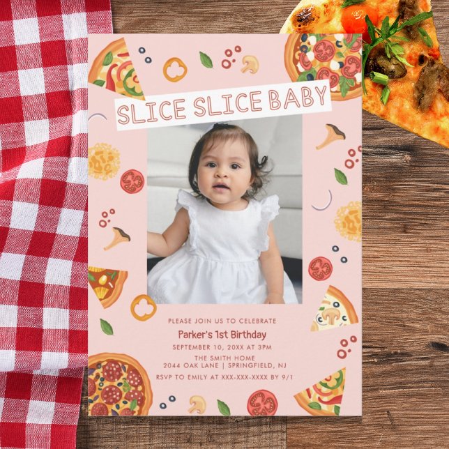 Modern Slice Slice Baby Pizza First Birthday  Invitation (Creator Uploaded)
